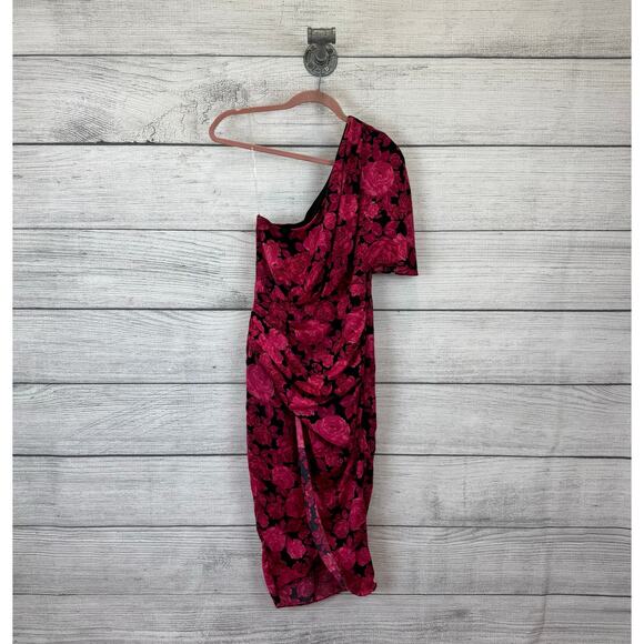 Do+Be Women's Pink & Black Floral One Shoulder Midi Dress Size Small - Picture 1 of 10